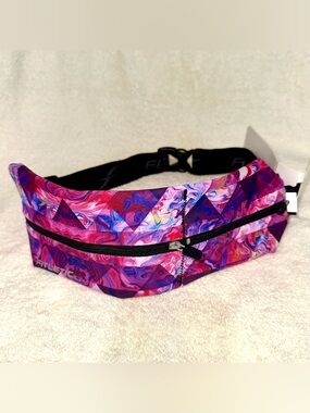 NWT Fitletic Bolt Double Pouch Running Belt Pink Tri Print Phone Waist Pack